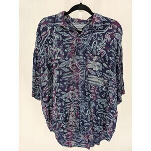 Vtg 1990s Nomadic Traders Mens Sz XL Short Sleeve Button Up Shirt Tribal Print